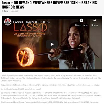 Lasso – ON DEMAND EVERYWHERE NOVEMBER 13TH – BREAKING HORROR NEWS